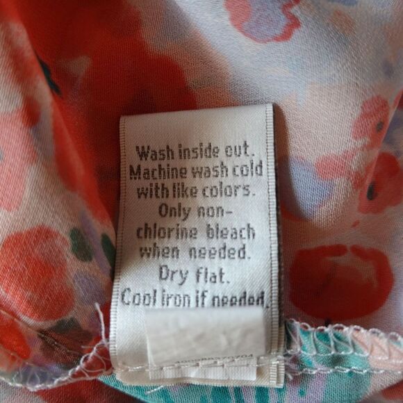 LC Lauren Conrad Bloomfest Popover Blouse White Green Coral Floral - S - Picture 14 of 15